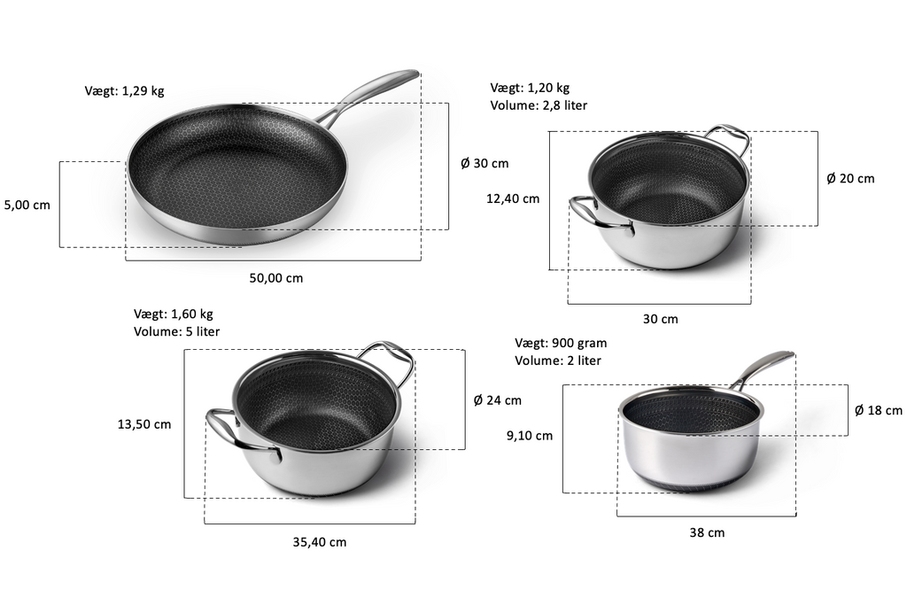 Fusion Non-stick Sæt m/ 3 Gryder + 1 stk. 30 cm Stegepande